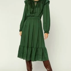 Olive & Bette's Dresses Olive And Bette's - Ruffle Shoulder Midi Dress - Jewel Green