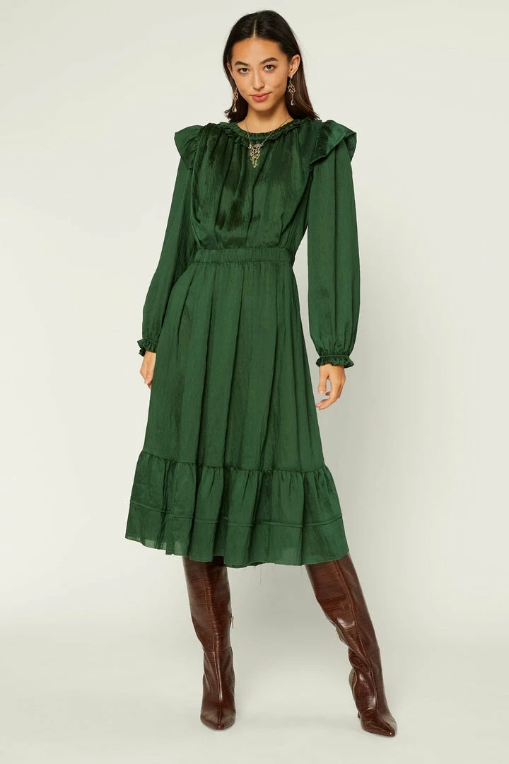 Olive & Bette's Dresses Olive And Bette's - Ruffle Shoulder Midi Dress - Jewel Green