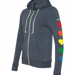 Accessories LOVED Collection - Rainbow Heart Loved Zip Hoodie - Navy