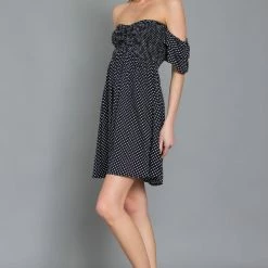 Olive & Bette's Dresses Olive And Bette's - Ruffle Sleeve Black/White Polka Dot Mini Dress