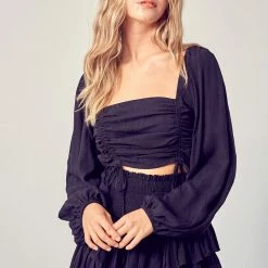 Olive & Bette's Accessories Olive And Bette's - Jacquared Ruched Long Sleeve Top - Black