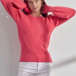 Olive & Bette's Olive And Bette's - Shirred Shoulder Sweater - Pink Berry Sweaters