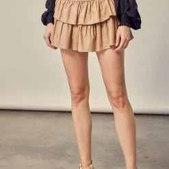 Olive & Bette's Olive And Bette's - Faux Leather Ruffle Skort - Dk. Beige