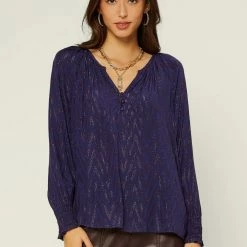 Olive & Bette's Accessories Olive And Bette's - Metallic Chevron L/S Top Blue Burgundy