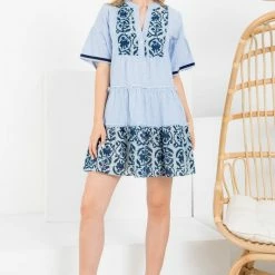 Olive & Bette's Olive And Bette's - Striped Baby Doll Dress -Blue/White Dresses