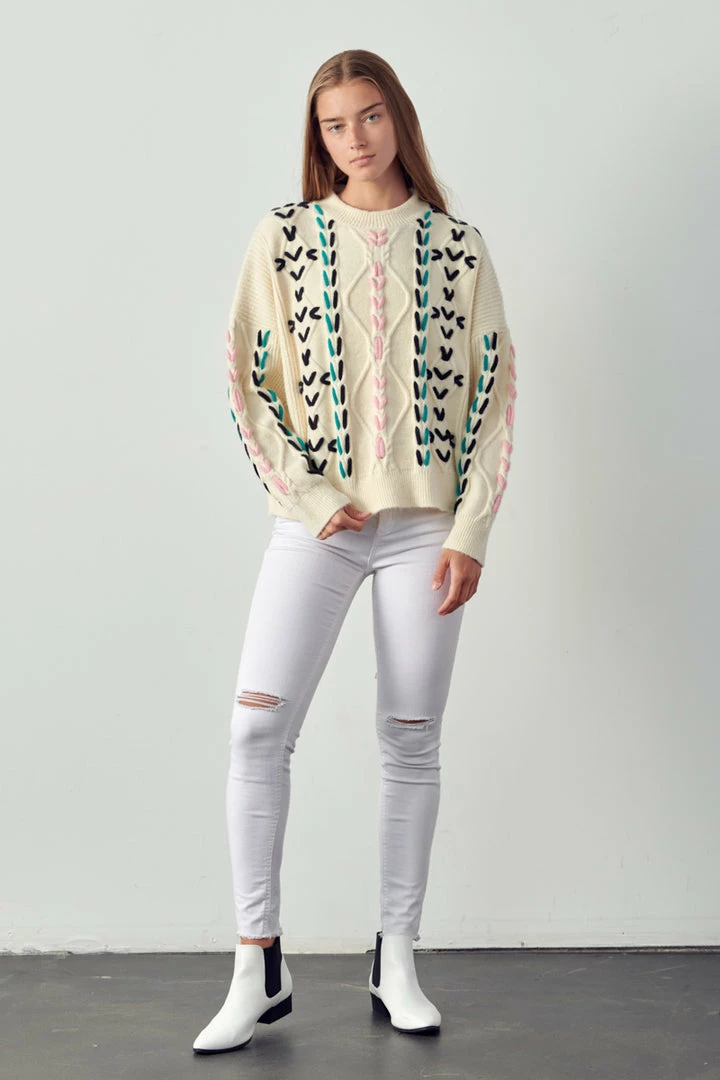 Olive & Bette's Olive And Bette's - Drop Shoulder Sweater - Multicolor Stitch Sweaters