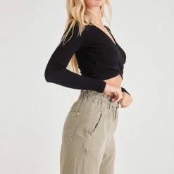 Project Social T - Simone Surplice Rib Long Sleeve - Black