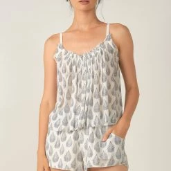 Elan Olive And Bette's - Hannah Leaf Print Tank - Off White/Navy Accessories