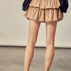 Olive & Bette's Olive And Bette's - Faux Leather Ruffle Skort - Dk. Beige