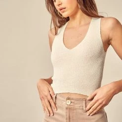 Miou Muse Accessories Olive And Bette's - V-Neck Knit Tank - Ivory
