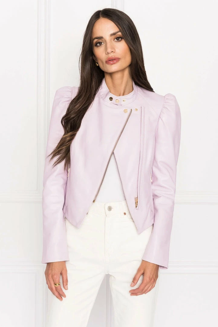 Lamarque - KAIA Puff Sleeve Leather Jacket - Lavender Jackets