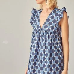 Mustard Seed Olive And Bette's - V-Neck Babydoll Geo Romper - Blue