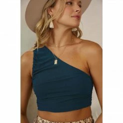Olive & Bette's Accessories Olive And Bette's - Ruching One Shoulder Crop Top - Deep Sea
