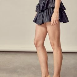 Olive & Bette's Skirts Olive And Bette's - Faux Leather Ruffle Skort - Black