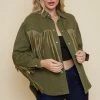 Olive & Bette's Jackets Olive And Bette's - Suede Fringe Shacket - Olive