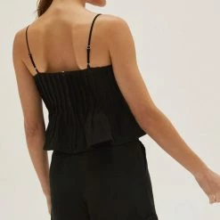 Crescent Olive And Bette's - Claudia Pleated Linen Top - Black