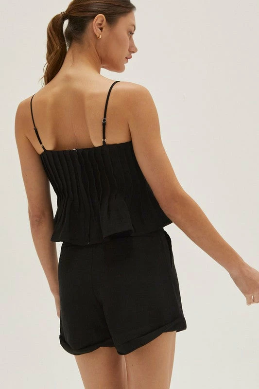 Crescent Olive And Bette's - Claudia Pleated Linen Top - Black