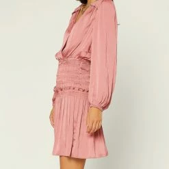 Olive & Bette's Olive And Bette's -Smocked Waist Mini Dress W/ Shoulder Pleats - Dusty Rose Dresses