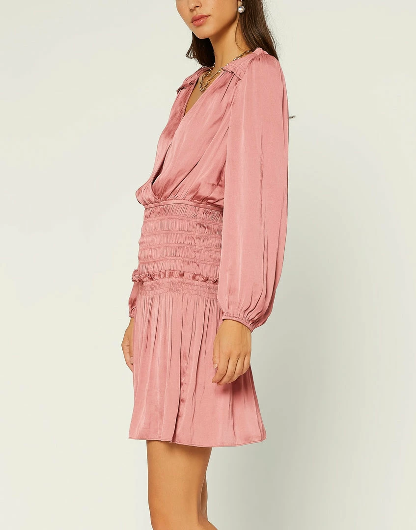 Olive & Bette's Olive And Bette's -Smocked Waist Mini Dress W/ Shoulder Pleats - Dusty Rose Dresses