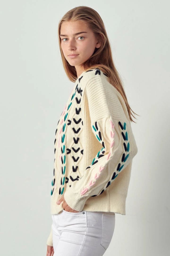 Olive & Bette's Olive And Bette's - Drop Shoulder Sweater - Multicolor Stitch Sweaters