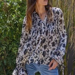 Olive & Bette's Accessories Olive And Bette's - Pintucked Chiffon/Lurex Top - Grey/Black