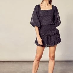 Olive & Bette's Olive And Bette's - Smocked Burnout Ruffle Skirt - Black Skirts