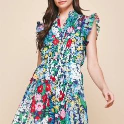 Pinch Olive And Bette's - Wildflower Poplin Mini Dress - Blue Floral