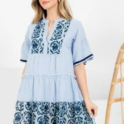 Olive & Bette's Olive And Bette's - Striped Baby Doll Dress -Blue/White Dresses