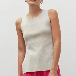 Crescent Accessories Olive And Bette's - Gianna Side Slit Sleeveless Top - Oatmeal