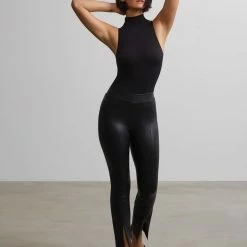 Commando - Faux Leather Split Front Pant - Black Pants