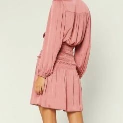Olive & Bette's Olive And Bette's -Smocked Waist Mini Dress W/ Shoulder Pleats - Dusty Rose Dresses