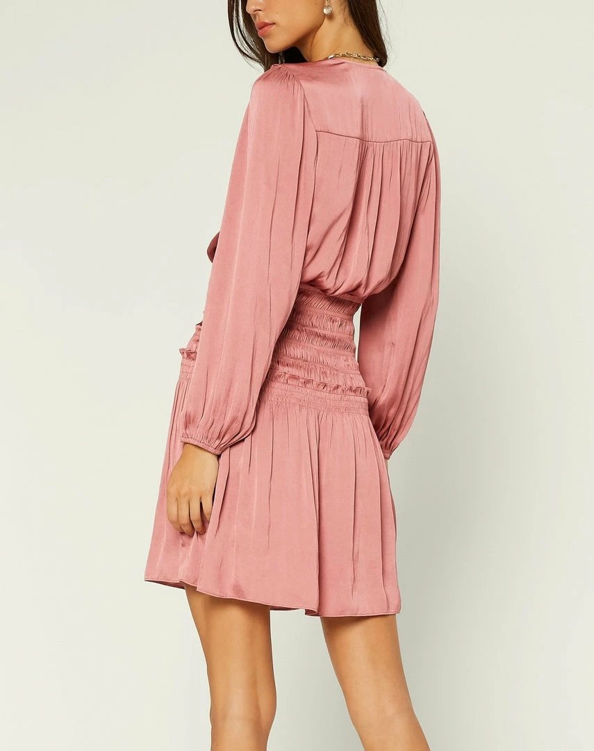 Olive & Bette's Olive And Bette's -Smocked Waist Mini Dress W/ Shoulder Pleats - Dusty Rose Dresses