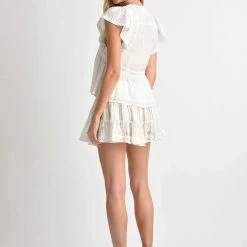 Muche Et Muchette - Easy Eyelet & Crochet V Top - White