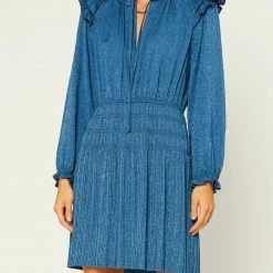 Olive & Bette's Olive And Bette's - L/S Split Neck Dress Teal Blue Dresses