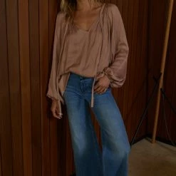 Olive & Bette's Olive And Bette's - Satin L/S Ribbon Neck Top - Blush