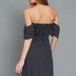 Olive & Bette's Dresses Olive And Bette's - Ruffle Sleeve Black/White Polka Dot Mini Dress