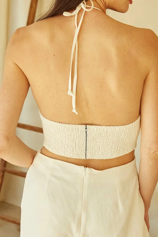 Crescent Dresses Olive And Bette's - Yoko Halter Neck Cut-Out Jumpsuit - Ivory