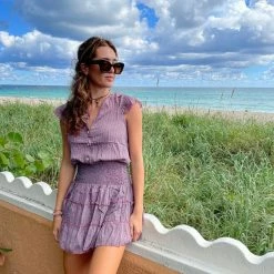 Perry Walker - Jenny Mini Dress Silk - Pink & White